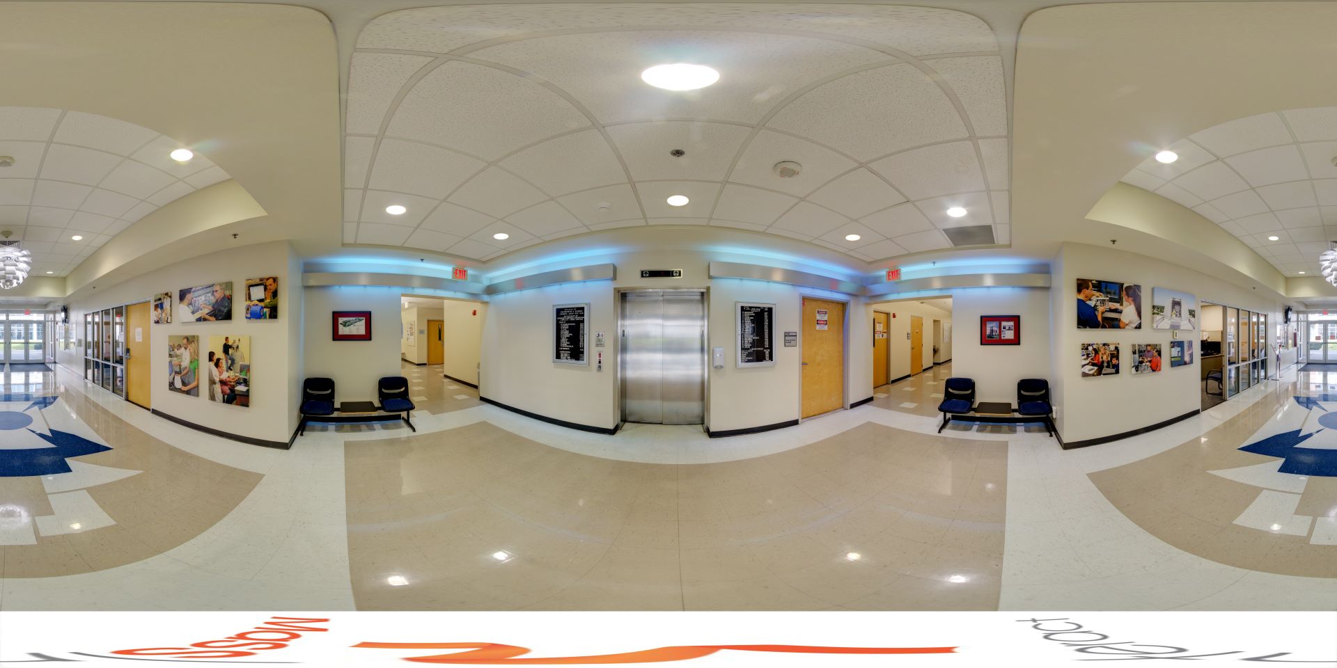 F. W. Olin Physical Sciences lobby - view of elevators